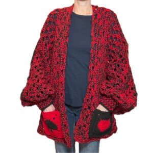 Poker Granny Hexagon Cardigan chunky spade and heart pockets handmade